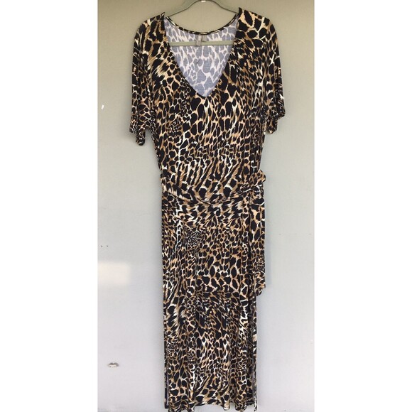 ASOS DESIGN Dress Womens 12 Brown Animal Print Maxi V Neck Short Sleeve Mob Wife - Picture 4 of 12